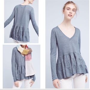 BLUE RUFFLE TIERED ANTHROPOLOGIE SHIRT